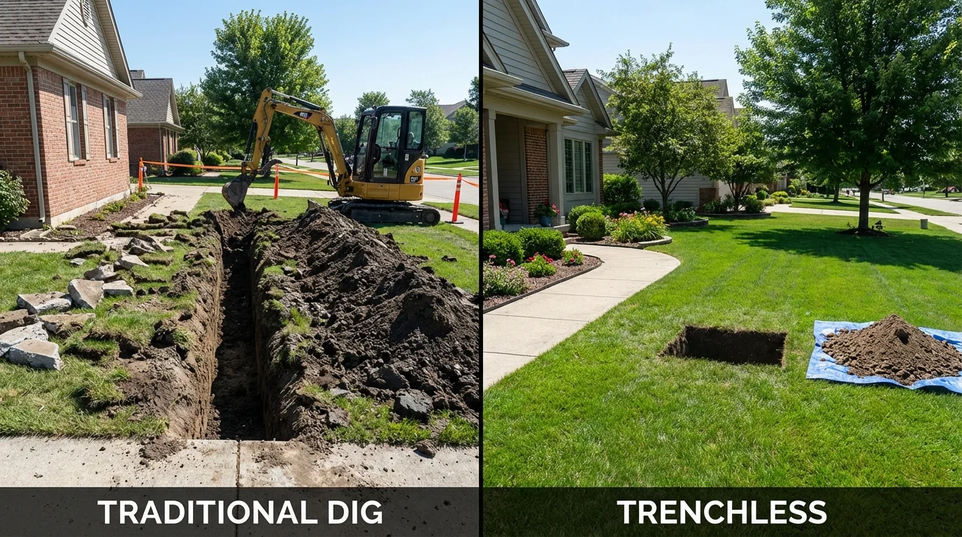 Trenchless sewer repair with minimal yard damage versus traditional excavation in Homer, LA